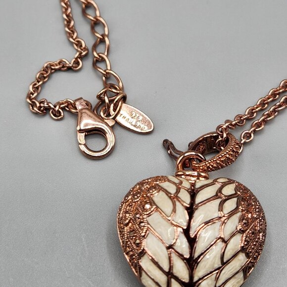 Rose Gold Plated Angel Wing Heart Locket Necklace 925 Thailand 26.35 19" Chain - Picture 3 of 10